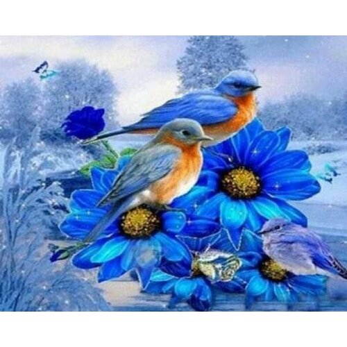 Роспись по холсту(картина по номерам 40х50) Птицы в цветах картина по номерам синицы в цветах 40х50 см