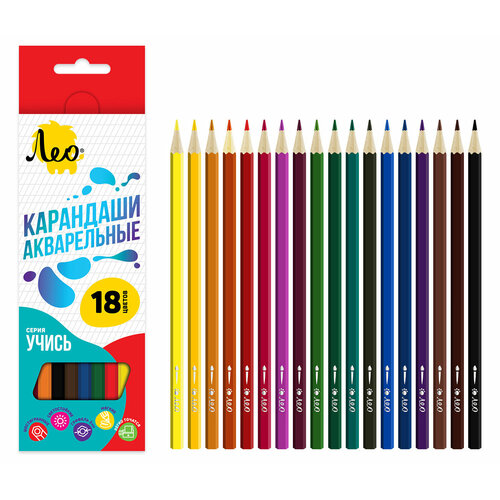 Набор акварельных карандашей Лео Учись LNSWP-18 заточенный 18 цв. набор акварельных карандашей учись школасад 24 цвета