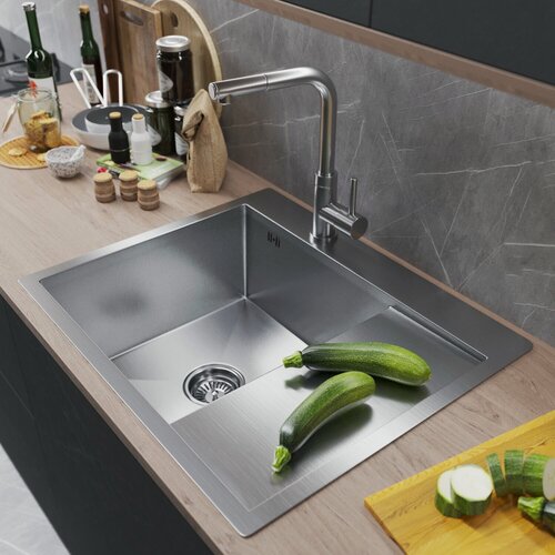 Изображение товара Мойка настол. монтаж 60х50 (3,0) лев. вып 3 1/2 MIXLINE PRO 20см с сифоном (сатин)