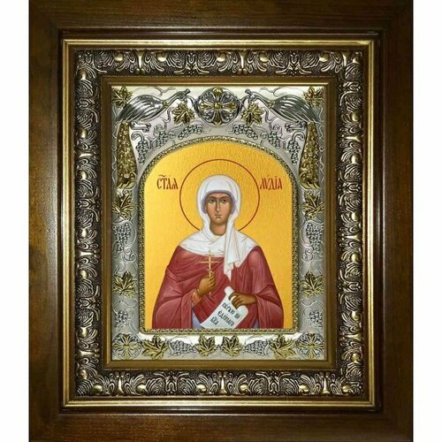 Икона Лидия мученица, 14x18 см, в деревянном киоте 20х24 см, арт вк-1309 икона софия святая мученица 14x18 см в деревянном киоте 20х24 см арт вк 455