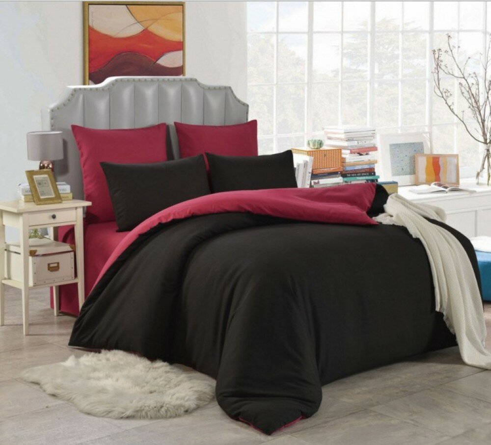 фото Евро постельное белье однотонное двустороннее черное