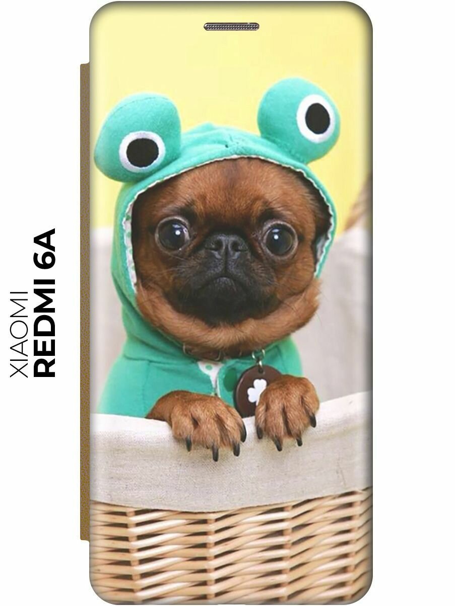 Чехол-книжка Собака в смешной шапке на Xiaomi Redmi 6A / Сяоми Редми 6А золотой