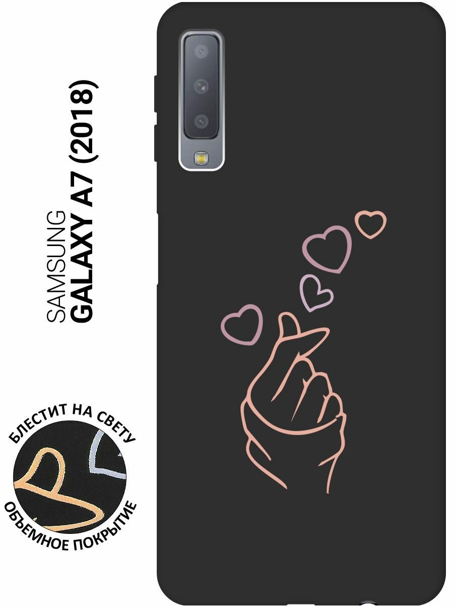 Матовый Soft Touch силиконовый чехол на Samsung Galaxy A7 (2018), Самсунг А7 2018 с 3D принтом "K-Heart" черный