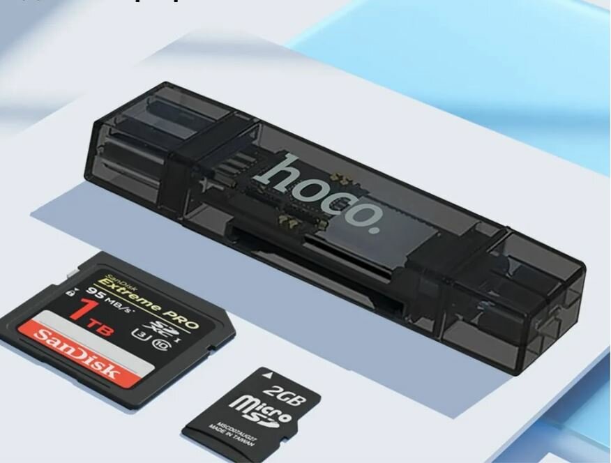 Универсальный картридер для SD/MicroSD карт с двумя входами и двумя выходами Type-C USB