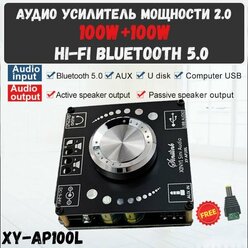 Усилитель мощности звука с Bluetooth 5.0 XY-AP100L 100WX2 Цифровой усилитель звука для домашних стерео систем и автозвука