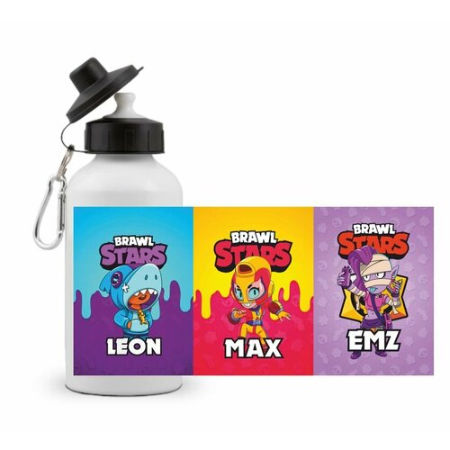 фото Спортивная бутылка бравл старс, brawl stars №36 с леоном, макс и эмз mewni-shop
