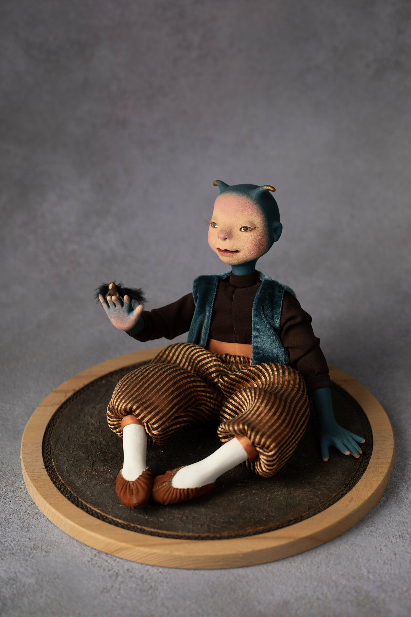 Авторская кукла "Жук с синими рожками" ручная работа, интерьерная
