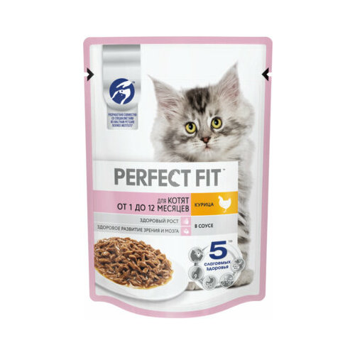 Perfect Fit Влажный корм для котят от 1 до 12 месяцев с курицей в соусе 75г 1023897410245346 0,075 кг 55266 (39 шт)