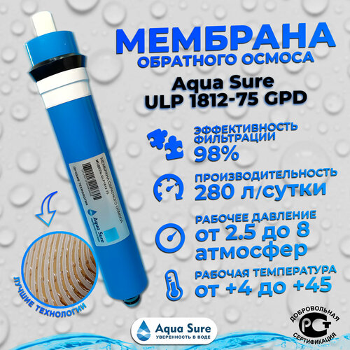 Мембрана обратного осмоса 1812-75 gpd совместима с системами Aquapro, Raifil, Аквафор, Гейзер, Барьер, Atoll, Aquatech аквафор комплект повышения давления 100 gpd