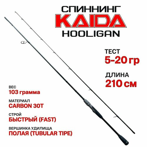 фото Спиннинг kaida hooligan 210 см тест 5-20 грамм спиннинг для троллинга, джига, твичинга кайда хулиган медиумлайт на щуку, окуня, головля, судака, хищника