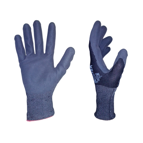 Перчатки рабочие, нейлоновые, с полиуретановым покрытием, размер 9, черные - 5 пар