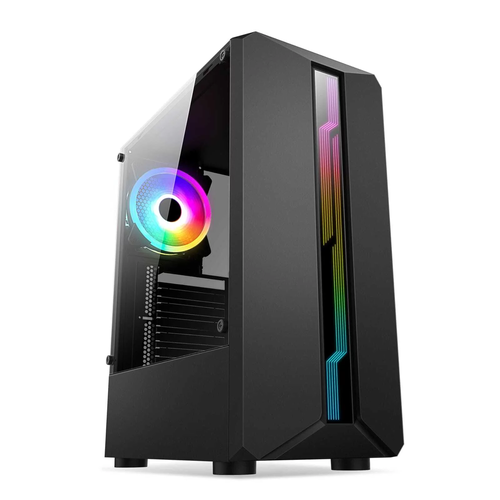 Корпус BaseTech eXtreme GFX-02, Без БП, ATX, чёрный, 1xRGB FAN, 2xUSB2, 1xUSB3, бок: закалённое стекло (BT-GFX-02-RGB)