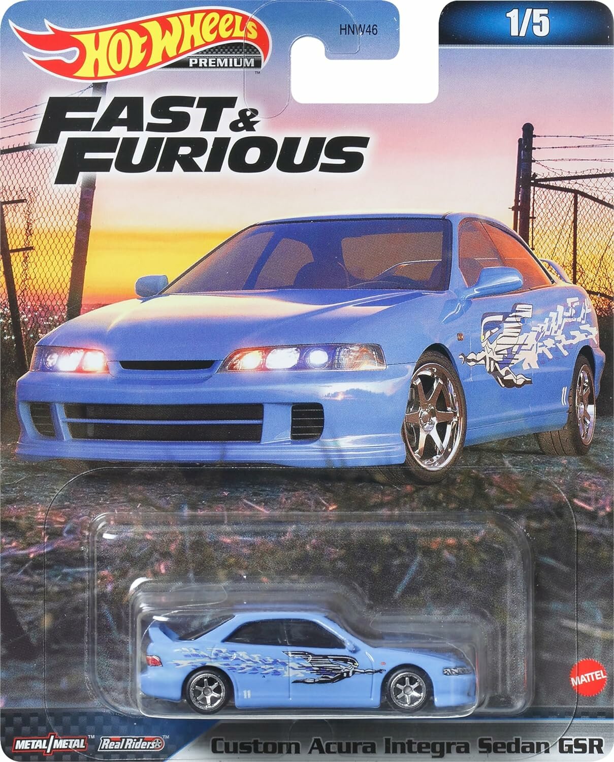 Коллекционная Premium машинка Hot Wheels Custom Acura Integra Sedan GSR Light blue (коллекция Fast & Furious 2023, 1/5 mix 3)