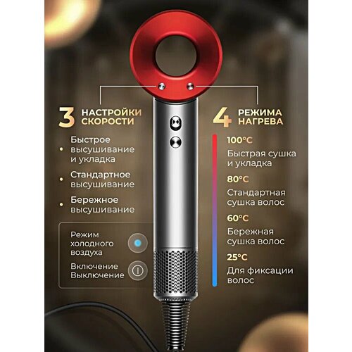 фото Фен для волос sencicimen hair dryer hd15 ( профессиональный, с ионизацией ) красный new модель