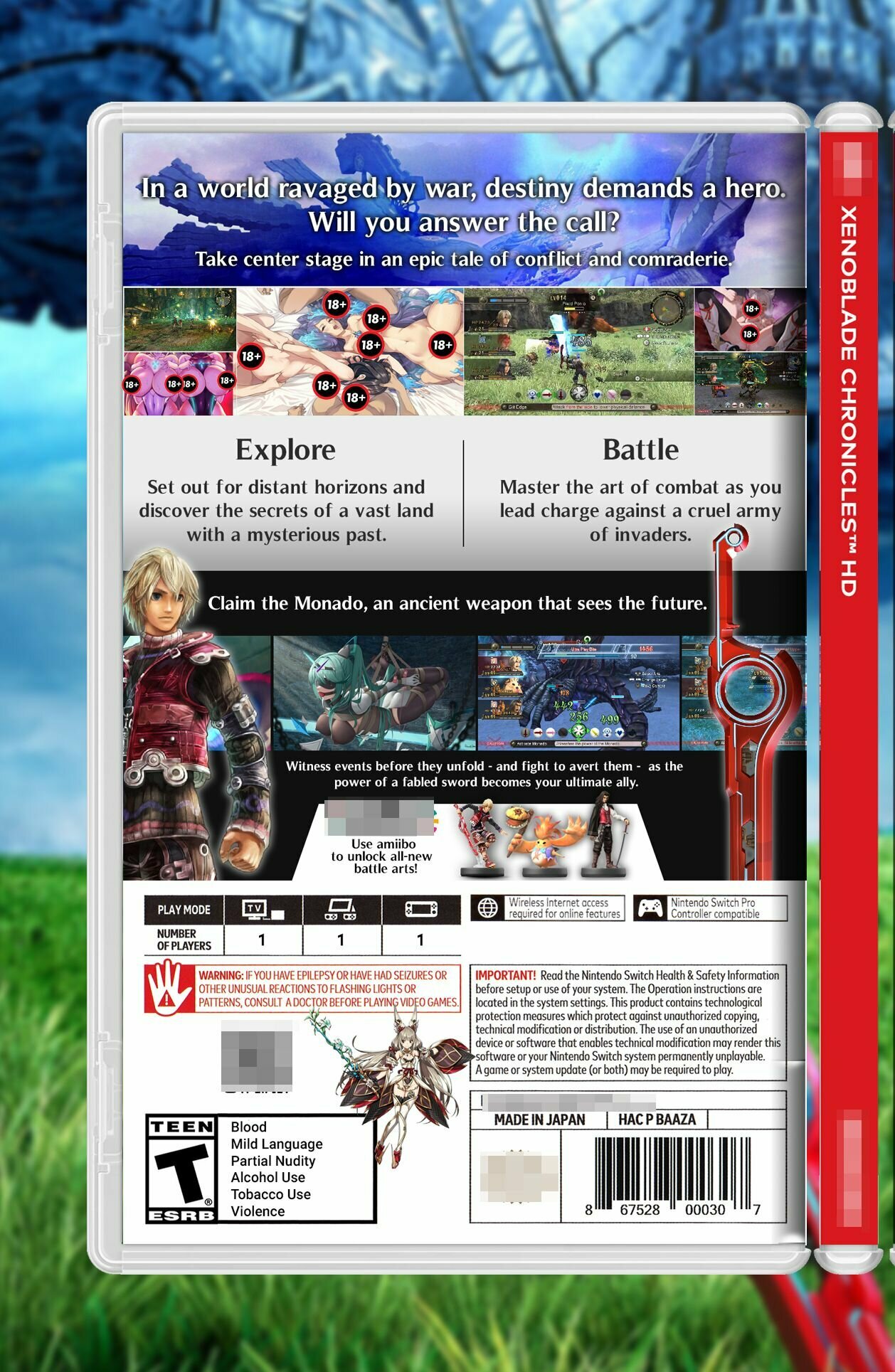 Xenoblade Chronicles HD / Эксклюзивная Обложка для Кейса Nintendo Switch.