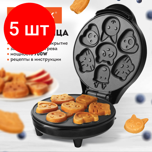 Комплект 5 шт Электровафельница антипригарная для вафель в форме животных 7 вафель 700 Вт DASWERK WM-9 455660 1151400₽