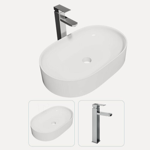 Изображение товара Раковина накладная для ванной Teymi Iva 52 в комплекте смеситель высокий хром F07286