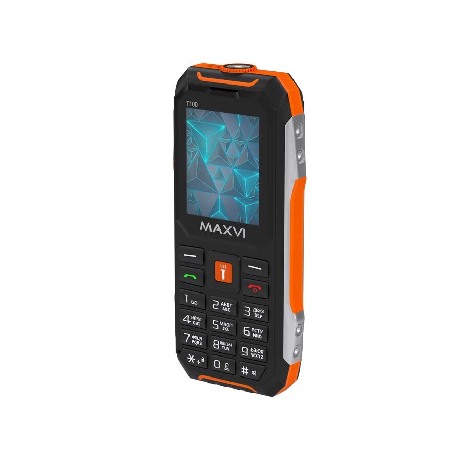 Телефон MAXVI T100, 2 SIM, черный/оранжевый