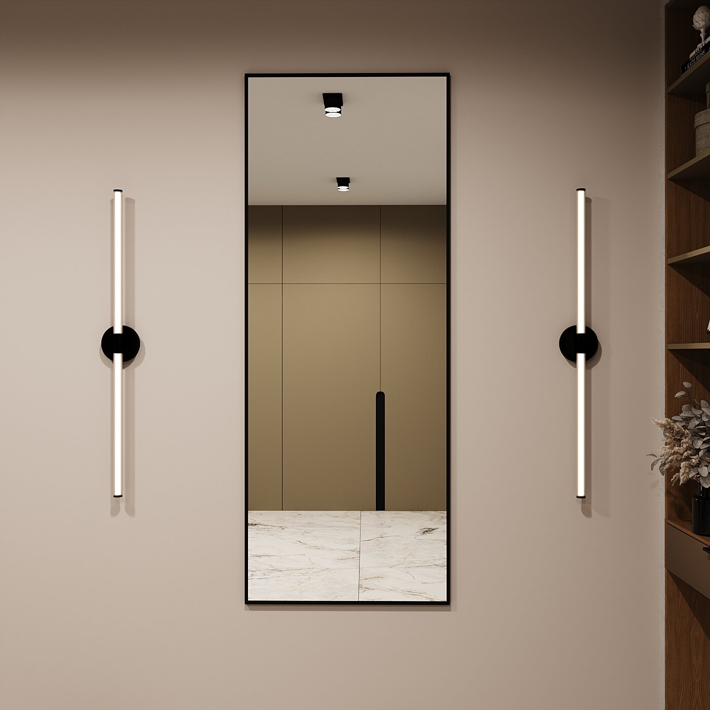 Зеркало в алюминиевой раме настенное ONE MIRROR 170х60 см. Черное
