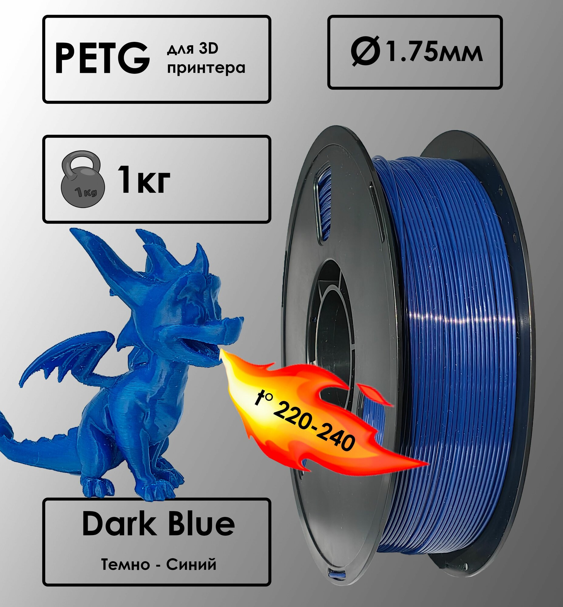 PETG Dark Blue Цвет Темно-Синий Пластик для 3D-принтера
