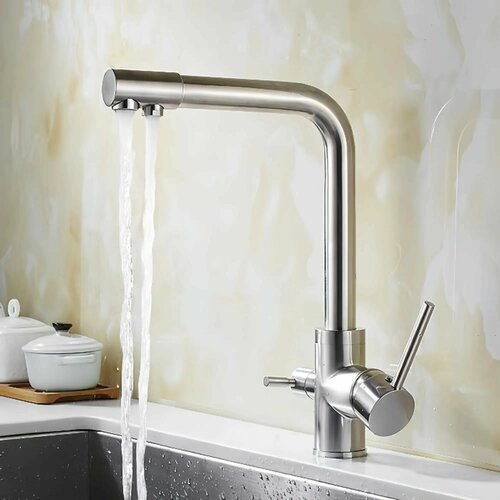 Смеситель для кухни BOCH MANN LAURA BN из нержавеющей стали, с краном под фильтр, цвет матовый никель серый