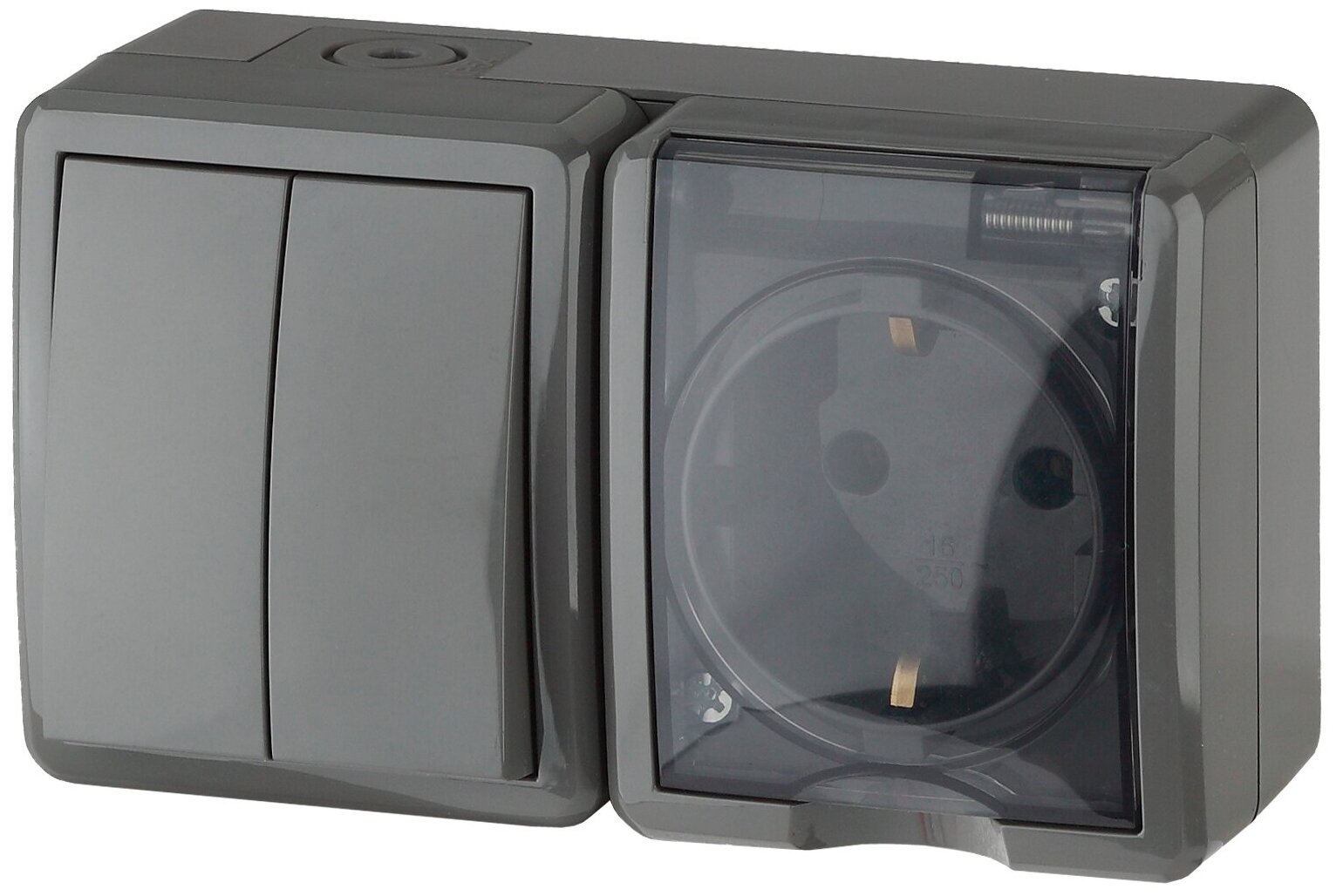 Двойной блок розетка и выключатель ЭРА 11-7402-03 IP54 16A 10AX -250В ОУ Эксперт серый Б0020736