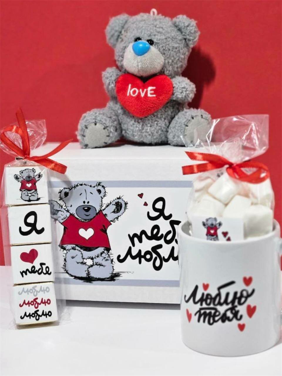 Подарочный набор "Sweet Day" для любимой с медвежонком, конфетами, маршмеллоу и кружкой — фото 1