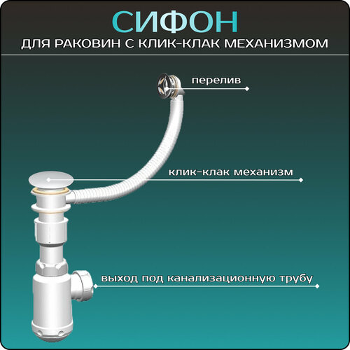 Сифон с клик-клак механизмом и круглым переливом 890₽