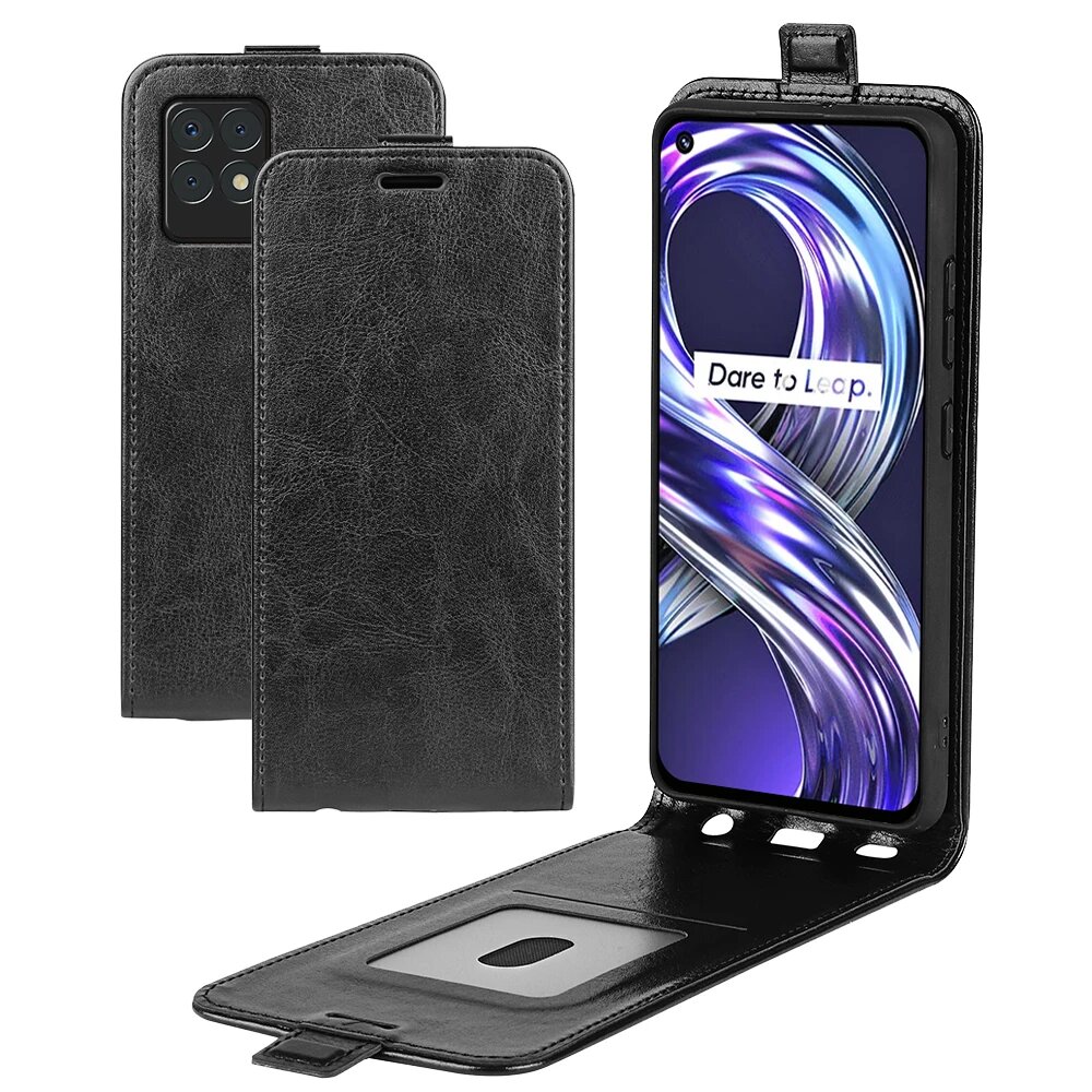 Вертикальный чехол-книжка Realme 8i 8 Pro для Realme 8i GT NEO 2 GT2 PRO, Кожаный противоударный чехол RealMe C21 C21Y C25 C25S C25Y, Черный, Realme 8i — фото 1