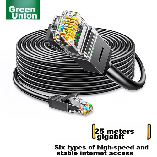 UGREEN CAT6 Ethernet Cable, Gigabit High-Speed Network Broadband Cable, Category 6 Home Computer Laptop Router Monitoring Cable, CAT6 8-Core Twisted Pair Patch Cord, Black, 25 Meters