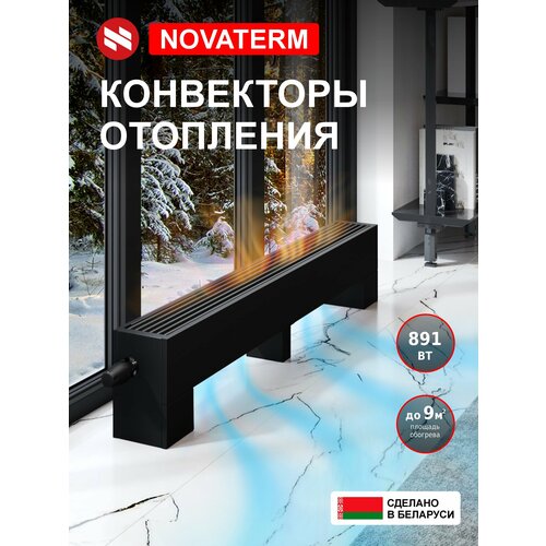 фото Конвектор напольный новатерм 148х250х900, водяной, черный, 891вт, радиатор отопления