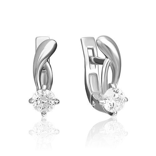Серьги, белое золото, 585 проба, бриллиант