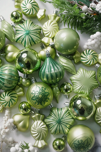 Изображение товара Набор ёлочных шаров и украшений святочный БАЛ, пластик, шалфейный, 3-12 см, 32 шт, Winter Deco 2000070