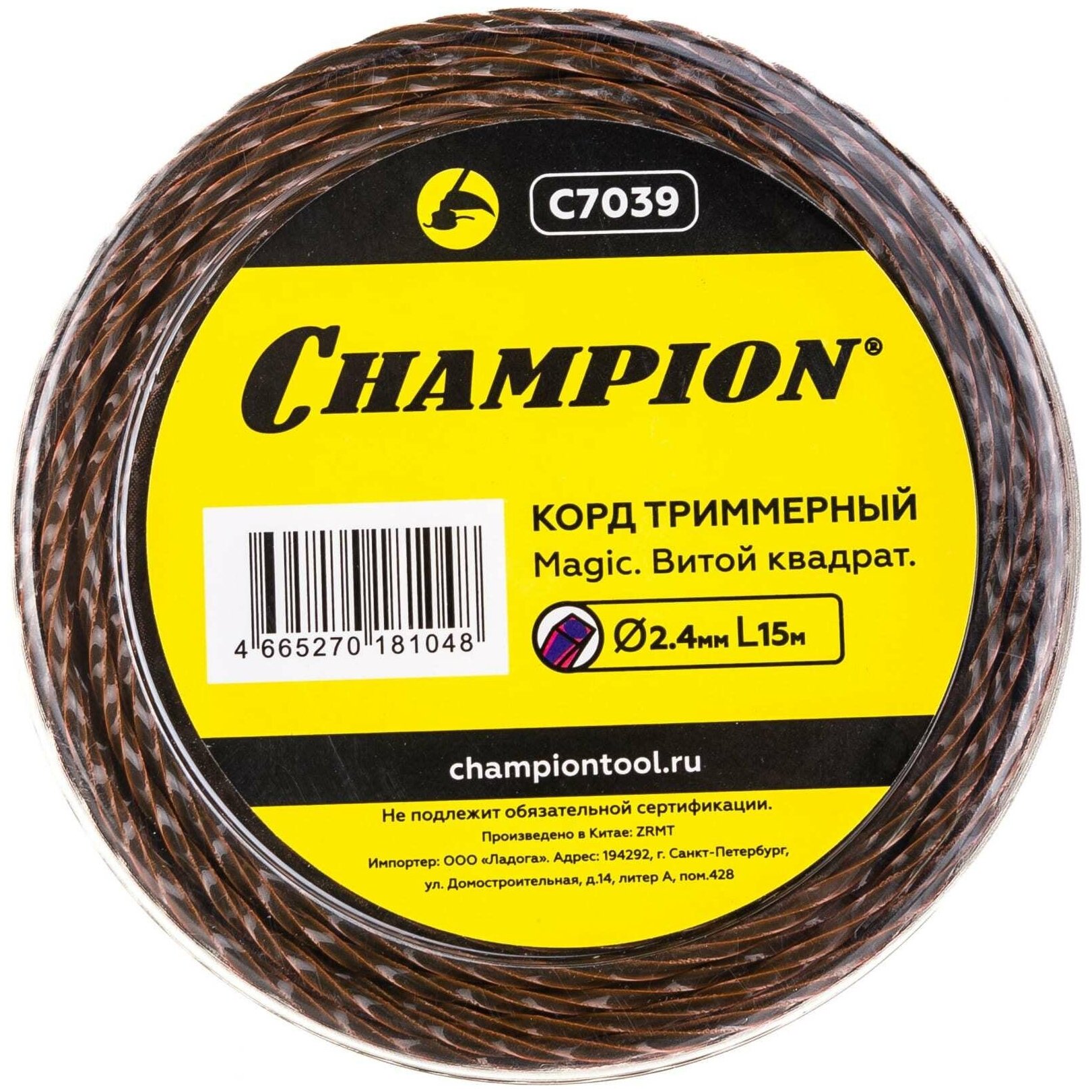 Корд триммерный CHAMPION Magic (2.4мм, 15м, витой квадрат) + нож С7039 - фотография № 1