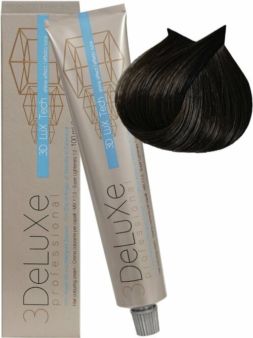 3Deluxe крем-краска для волос 3D Lux Tech, 4.00 насыщенный каштановый, 100 мл