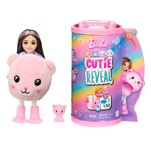 Набор Barbie Cutie Reveal, Chelsea Teddy Bear, 13 см, HKR19 розовый кукла барби barbie cutie reveal милашка с сюрпризами серия джунгли hkp98