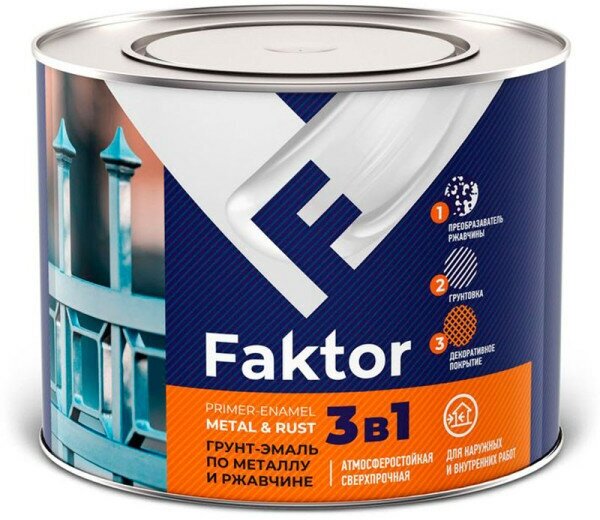 фото Грунт-эмаль по ржавчине FAKTOR 3в1 серый 1,9кг