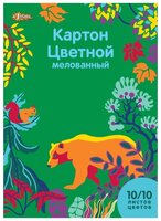 Цветной картон мелованный Живая природа №1 School, A4, 10 л., 10 цв.