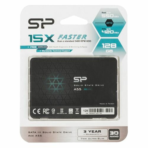 SSD накопитель Silicon Power Ace A55 SP128GBSS3A55S25 128ГБ, 2.5", SATA III, SATA