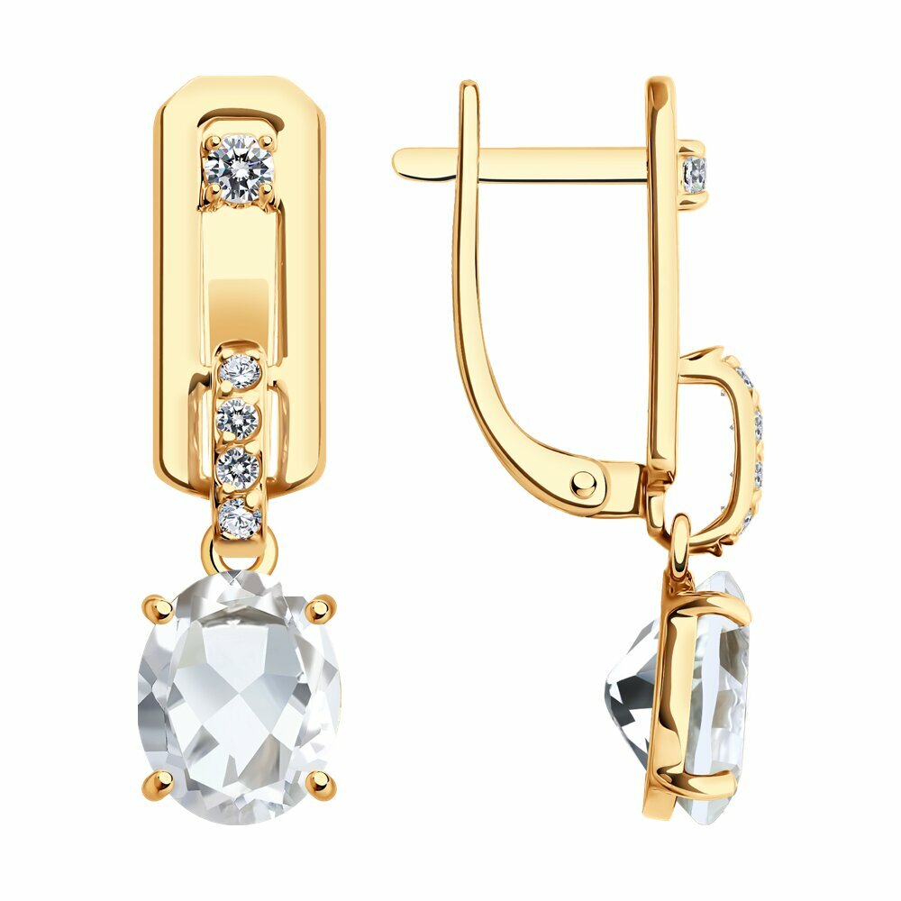 Серьги Diamant online, золото, 585 проба, фианит, горный хрусталь