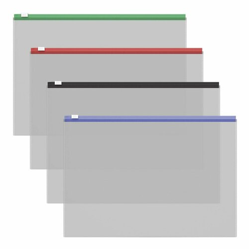 Zip-пакет пластиковый ErichKrause Fizzy Clear c цветной молнией, А4, ассорти (в пакете по 12 шт.)