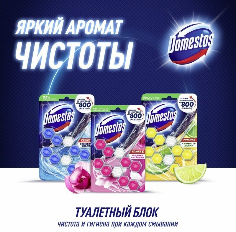 Domestos блок для унитаза Power 5 Свежесть лайма 0.55 кг 2 шт. - фотография № 13