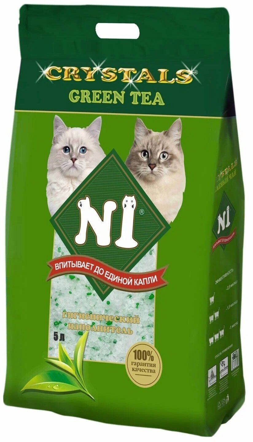 №1 Crystals Green Tea Впитывающий наполнитель для кошек 5л/2кг