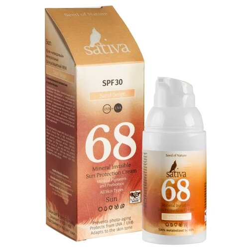 Sativa крем №68 Sand Beige SPF 30, 30 мл sativa вв крем ухаживающий 66 rose beige spf 15 30 мл sativa sun