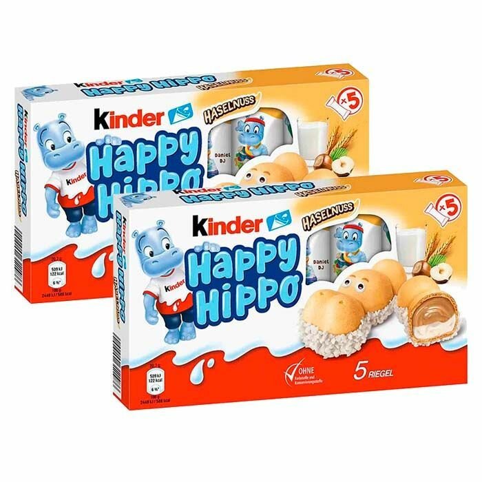 Вафельные бегемотики Happy Hippo Haselnuss Kinder с фундуком (2 шт. по 103,5 гр.) - фотография № 2
