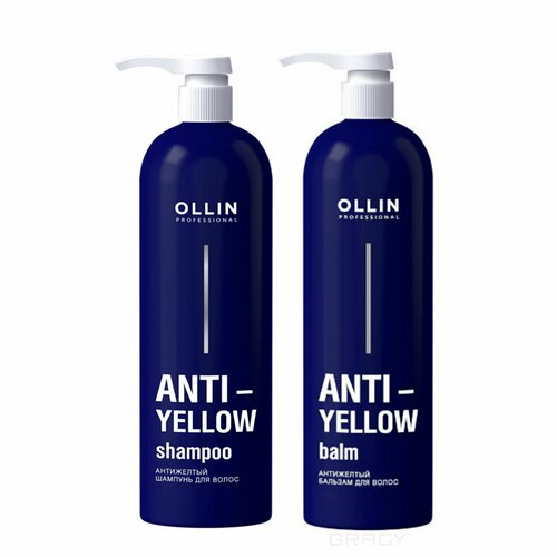 OLLIN ANTI-YELLOW Шампунь+бальзам 500мл in2beauty professional шампунь профессиональный для светлых окрашенных волос яркость защита цвета для тёплого блонда с протеином с дозатором