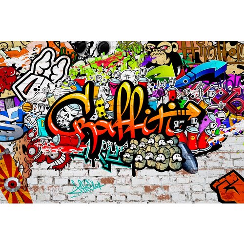 Моющиеся виниловые фотообои GrandPiK В стиле граффити. Graffiti на кирпичной стене, 450х300 см