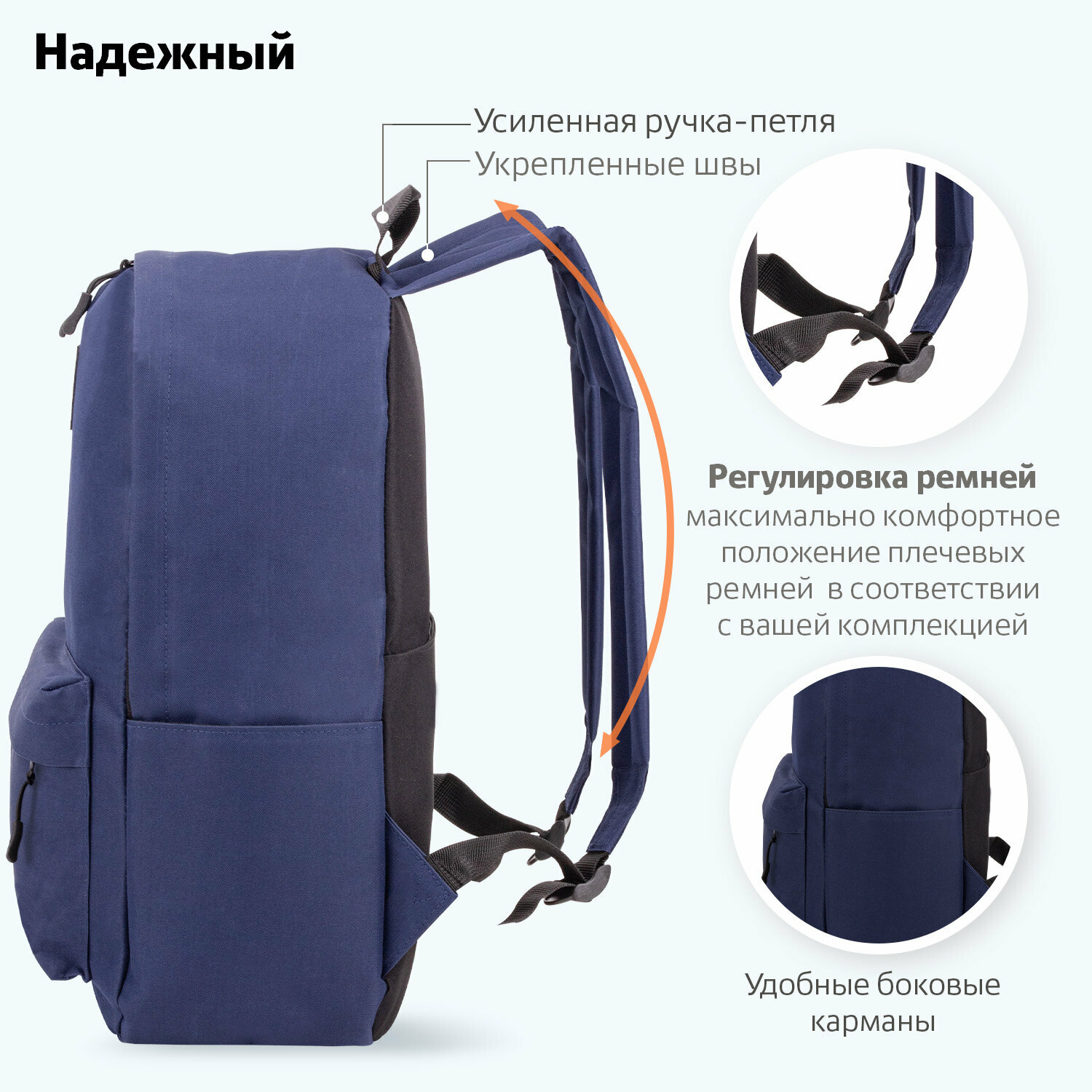 Рюкзак школьный для мальчика, Brauberg Positive универсальный, потайной карман, Dark blue, 42х28х14 см