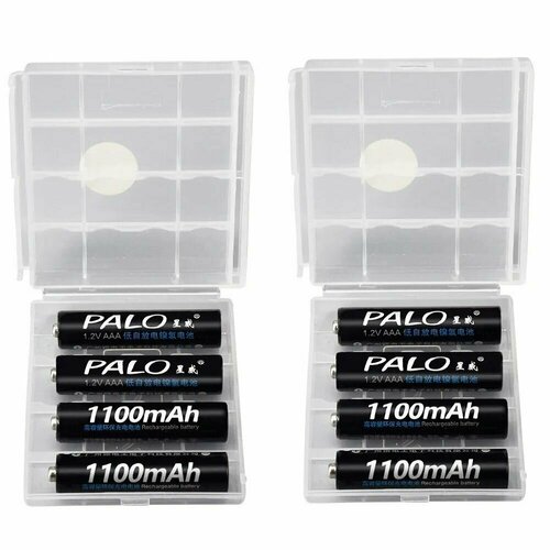 Аккумуляторные батарейки типа ААА Palo 1100 mAh, 1,2 V 8 шт ( Мизинчиковые ) Ni-MH + Кейс