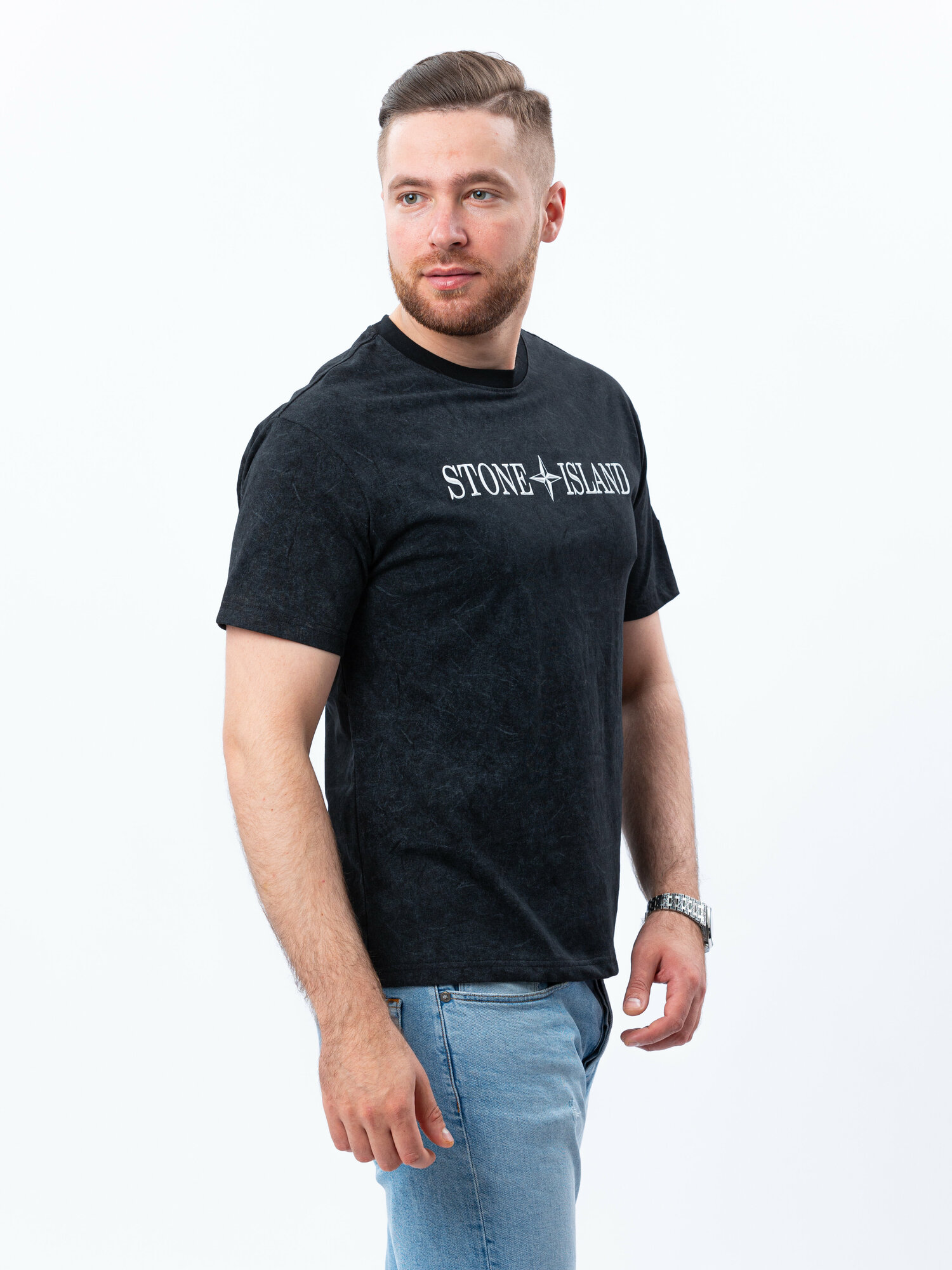 Футболка мужская черная с принтом 746 1 размер M (46) STONE ISLAND